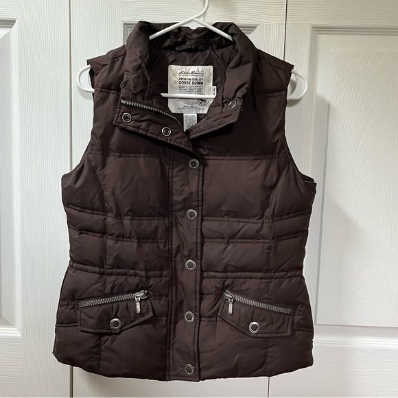 Eddie Bauer Goose Down Quilted Vest - 700 Fill Brown Small - Picture 5 of 6